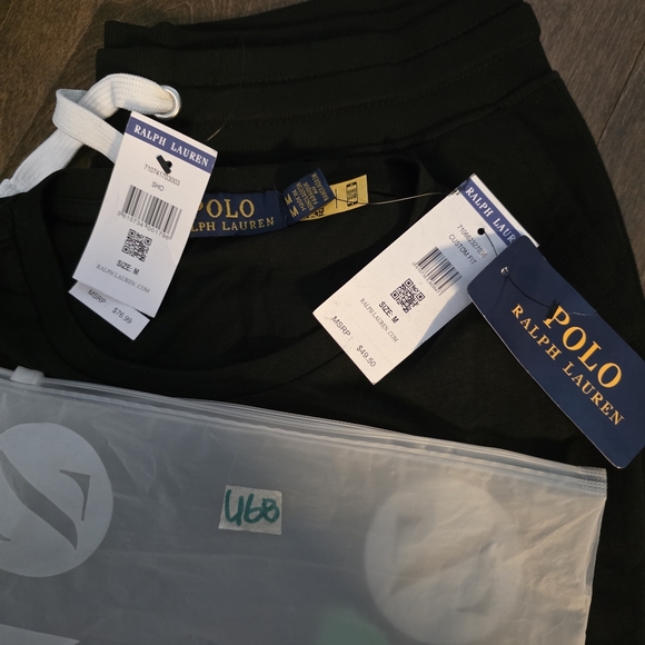 NWT Polo by Ralph Lauren Black Script Tshirt And Shorts Set Size Medium - Picture 4 of 4